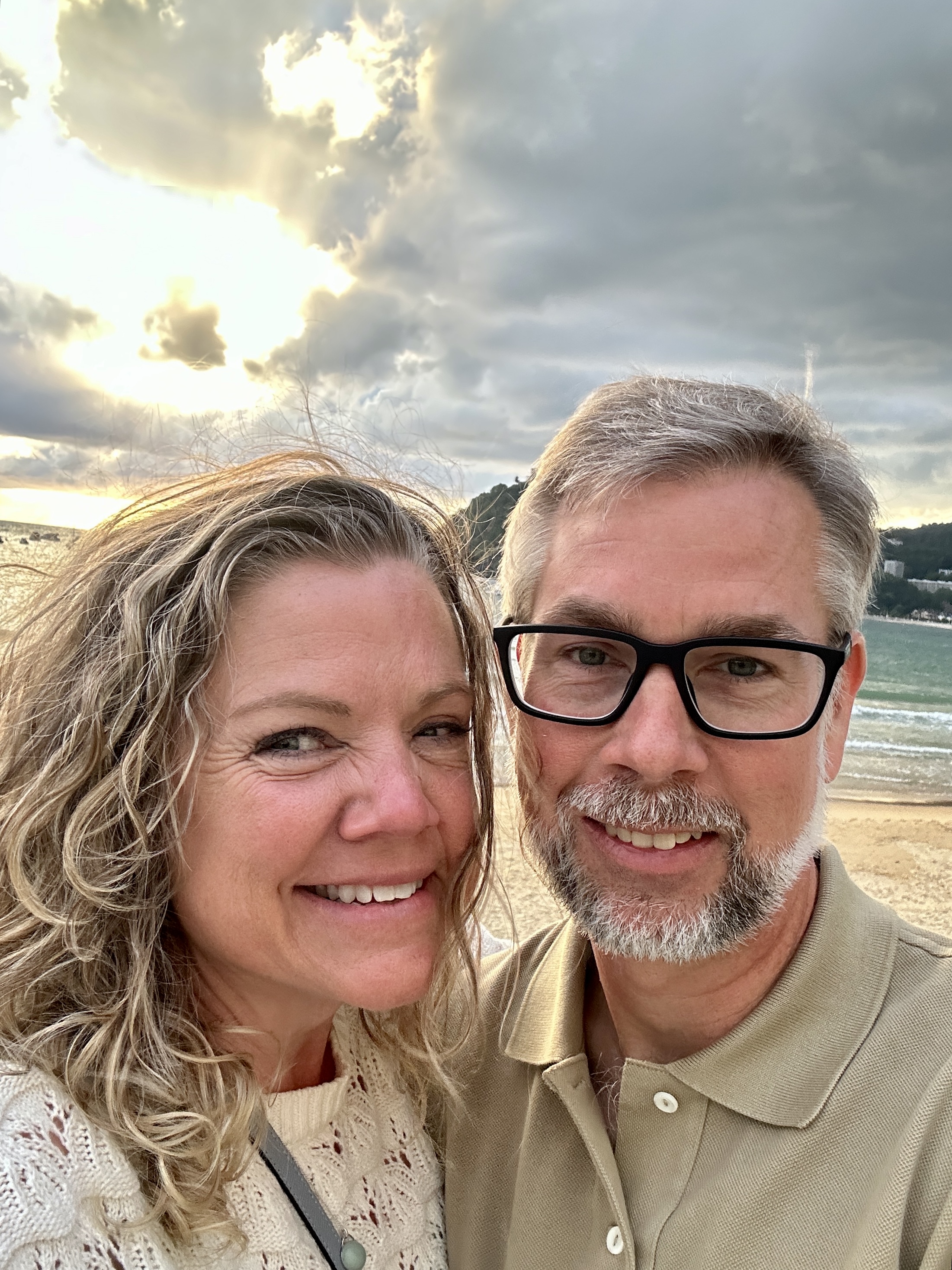 Carole and Nathan at the beach during sunset